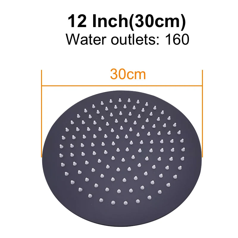 HuNiu Rainfall Shower Head 8/10/12inch 304 Stainless Steel Ultrathin Top Sprayer Shower Heads for Bathroom Black Top shower head