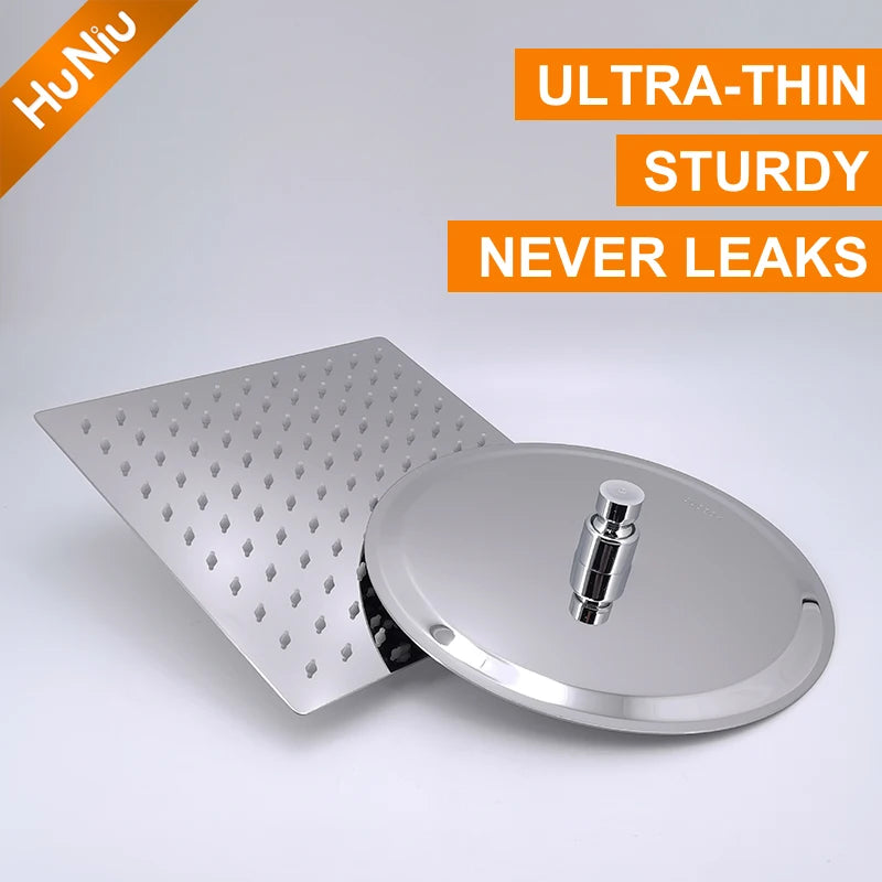 HuNiu Rainfall Shower Head 8/10/12inch 304 Stainless Steel Ultrathin Top Sprayer Shower Heads for Bathroom Black Top shower head