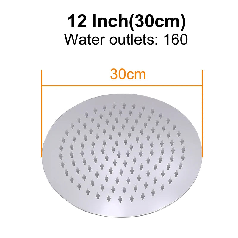 HuNiu Rainfall Shower Head 8/10/12inch 304 Stainless Steel Ultrathin Top Sprayer Shower Heads for Bathroom Black Top shower head