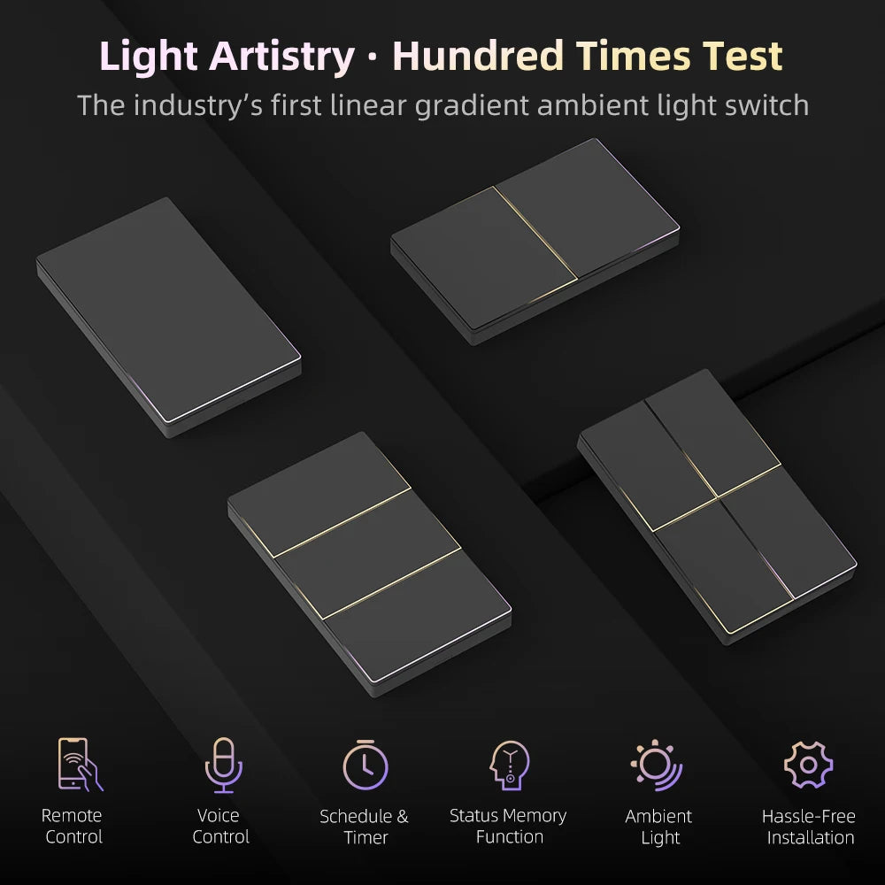 AVATTO Tuya WiFi Smart Light Switch US Standard 1/2/3/4 Gang Push Button Switch With Ambient Light Work for Alexa Google Home