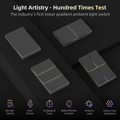 AVATTO Tuya WiFi Smart Light Switch US Standard 1/2/3/4 Gang Push Button Switch With Ambient Light Work for Alexa Google Home