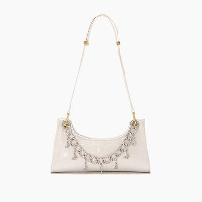 Rainbow Baguette Croc Froggy Gradient Women Shoulder Bags New Fashion Handbag Pearl Chain Diamond Metal Female Bag Summer