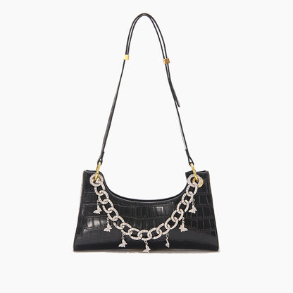 Rainbow Baguette Croc Froggy Gradient Women Shoulder Bags New Fashion Handbag Pearl Chain Diamond Metal Female Bag Summer