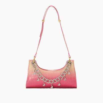 Rainbow Baguette Croc Froggy Gradient Women Shoulder Bags New Fashion Handbag Pearl Chain Diamond Metal Female Bag Summer