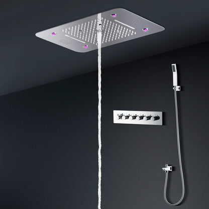 Luxury 580*380mm Ceiling Rain Waterfall Mist Led Shower Set 5 Function Thermostatic Music Shower Mixer