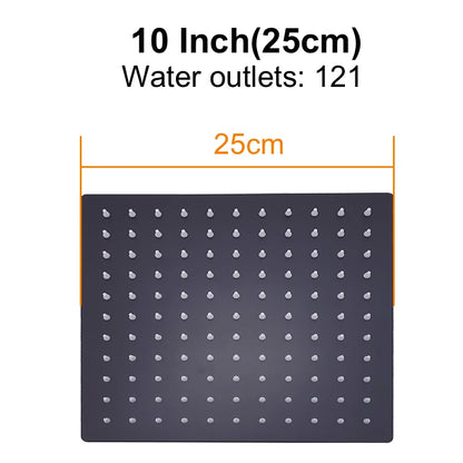 HuNiu Rainfall Shower Head 8/10/12inch 304 Stainless Steel Ultrathin Top Sprayer Shower Heads for Bathroom Black Top shower head