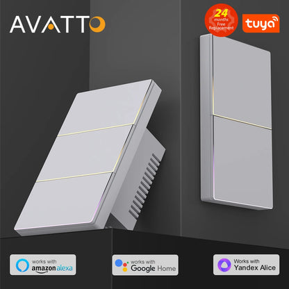AVATTO Tuya WiFi Smart Light Switch US Standard 1/2/3/4 Gang Push Button Switch With Ambient Light Work for Alexa Google Home