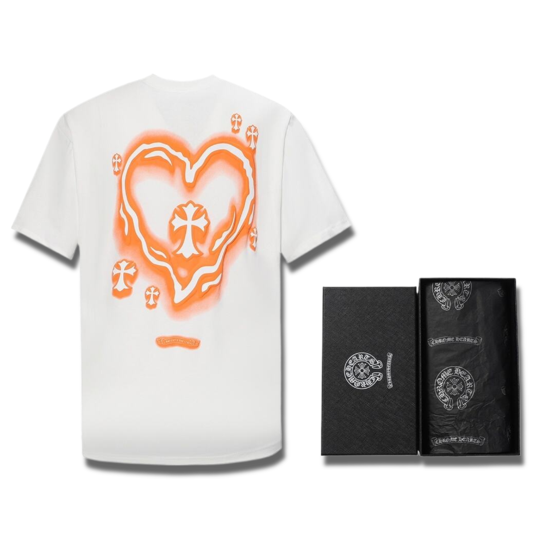 Chrome Hearts White Shirt with Orange Print