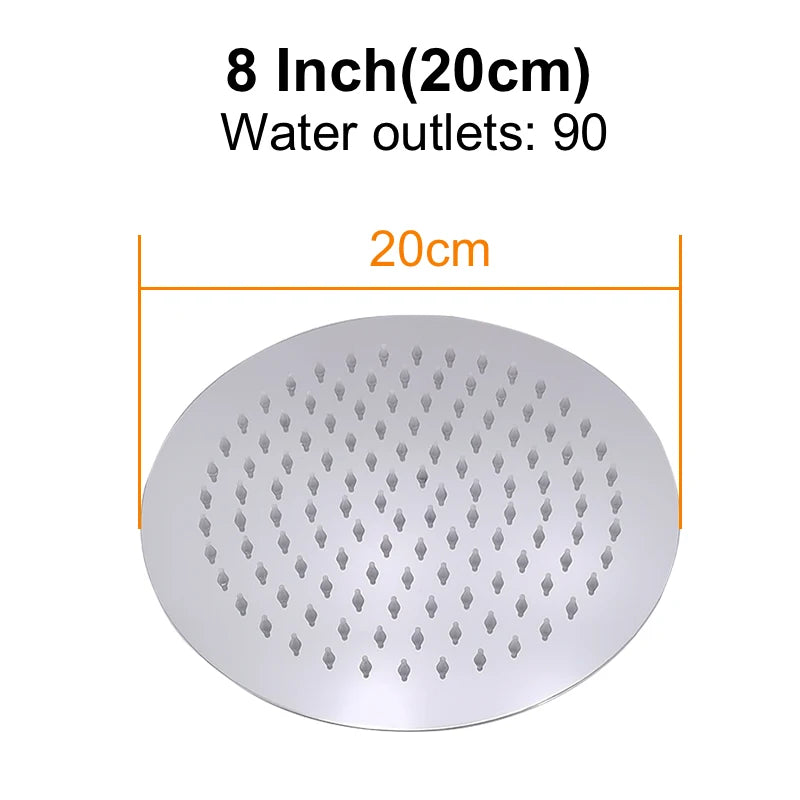 HuNiu Rainfall Shower Head 8/10/12inch 304 Stainless Steel Ultrathin Top Sprayer Shower Heads for Bathroom Black Top shower head