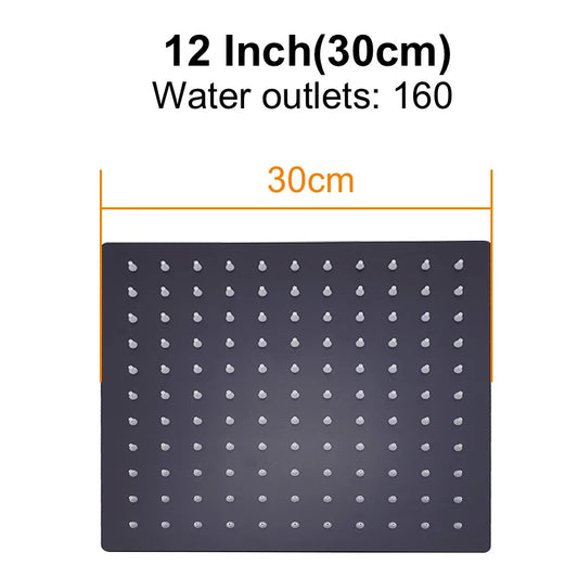 HuNiu Rainfall Shower Head 8/10/12inch 304 Stainless Steel Ultrathin Top Sprayer Shower Heads for Bathroom Black Top shower head