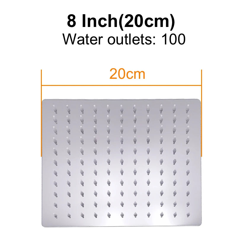 HuNiu Rainfall Shower Head 8/10/12inch 304 Stainless Steel Ultrathin Top Sprayer Shower Heads for Bathroom Black Top shower head