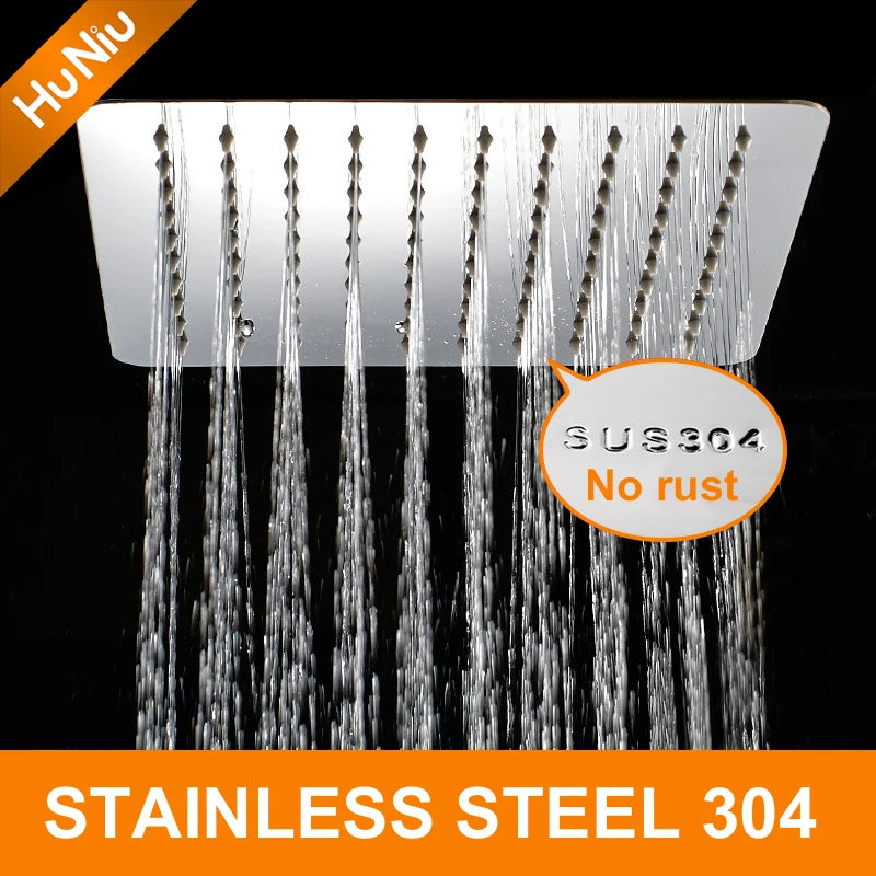 HuNiu Rainfall Shower Head 8/10/12inch 304 Stainless Steel Ultrathin Top Sprayer Shower Heads for Bathroom Black Top shower head