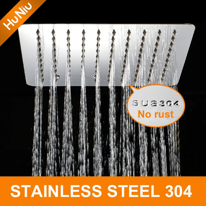 HuNiu Rainfall Shower Head 8/10/12inch 304 Stainless Steel Ultrathin Top Sprayer Shower Heads for Bathroom Black Top shower head