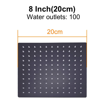 HuNiu Rainfall Shower Head 8/10/12inch 304 Stainless Steel Ultrathin Top Sprayer Shower Heads for Bathroom Black Top shower head