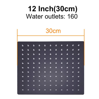 HuNiu Rainfall Shower Head 8/10/12inch 304 Stainless Steel Ultrathin Top Sprayer Shower Heads for Bathroom Black Top shower head
