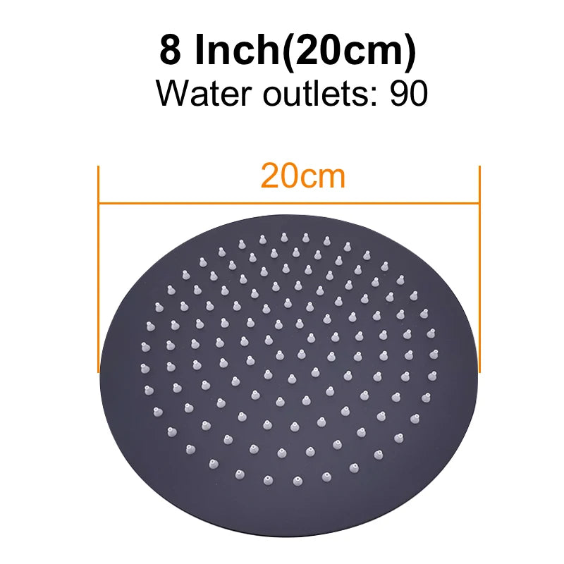 HuNiu Rainfall Shower Head 8/10/12inch 304 Stainless Steel Ultrathin Top Sprayer Shower Heads for Bathroom Black Top shower head