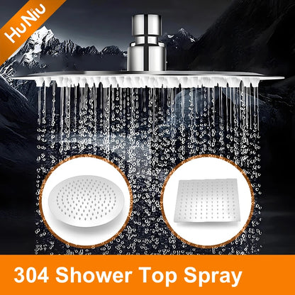 HuNiu Rainfall Shower Head 8/10/12inch 304 Stainless Steel Ultrathin Top Sprayer Shower Heads for Bathroom Black Top shower head
