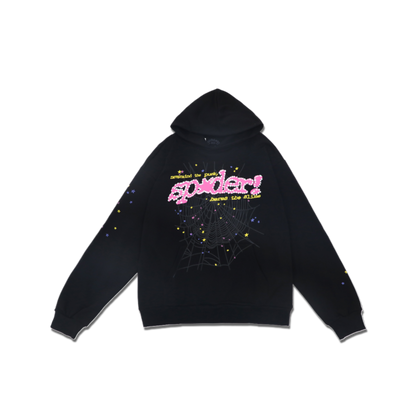 sp5der hoodie black in pink