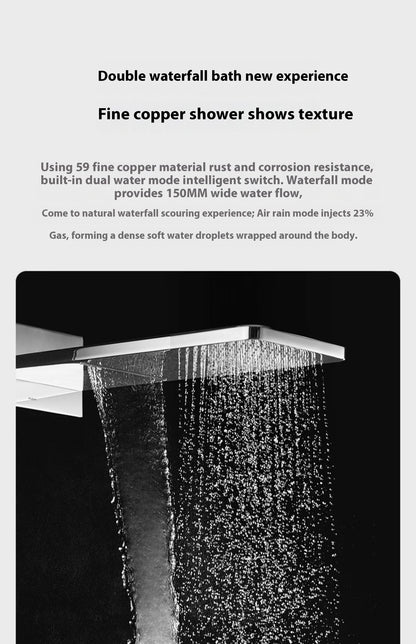 High Quality All Copper 5-Way Concealed Shower Set with 2-Function Overhead Waterfall Ceramic Valve Core for Hotels Households