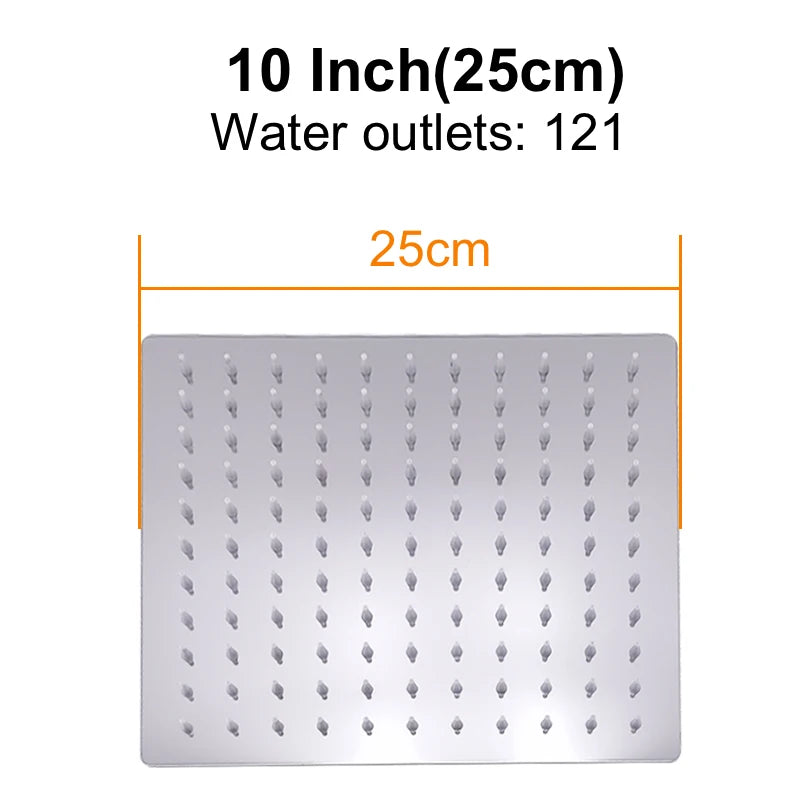 HuNiu Rainfall Shower Head 8/10/12inch 304 Stainless Steel Ultrathin Top Sprayer Shower Heads for Bathroom Black Top shower head