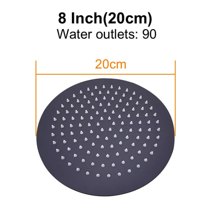 HuNiu Rainfall Shower Head 8/10/12inch 304 Stainless Steel Ultrathin Top Sprayer Shower Heads for Bathroom Black Top shower head