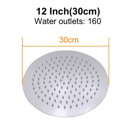 HuNiu Rainfall Shower Head 8/10/12inch 304 Stainless Steel Ultrathin Top Sprayer Shower Heads for Bathroom Black Top shower head