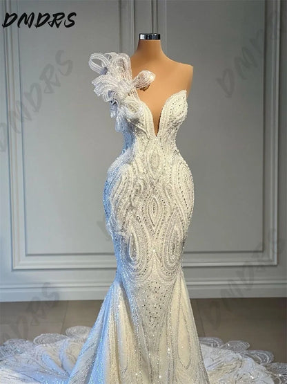 Luxurious Bridal Gown Elegant Mermaid Bridal Dress Shiny Beaded Lace Formal Gowns Prom Dress Vestidos De Novia